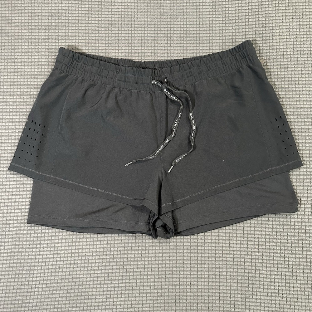 Spyder Active Black Running Training Shorts w/ Compression Liner Men's Large
